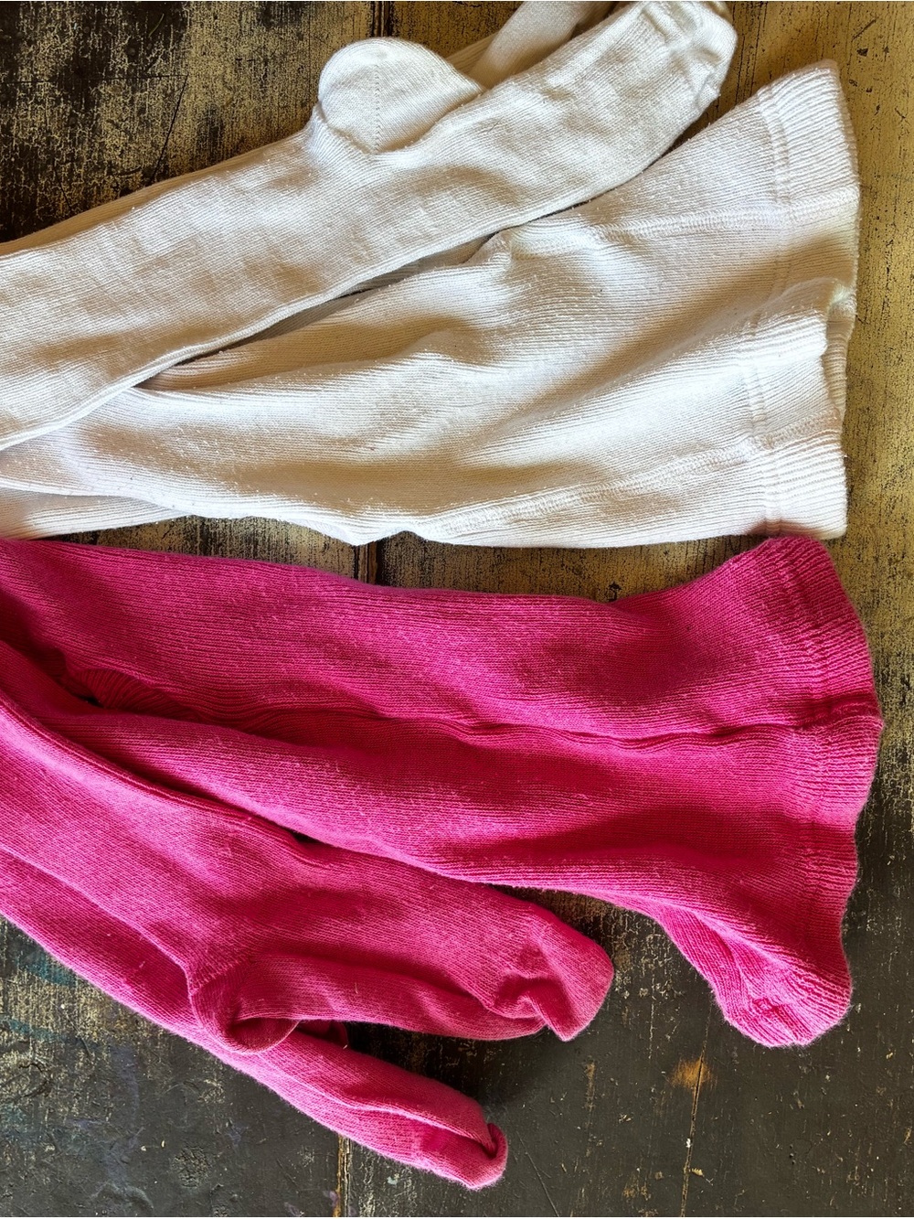 Girls' Hanna Andersson Knit Tights - White & Bright Pink
